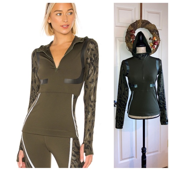 Adidas by Stella McCartney Run Long Sleeve Hooded Athleticwear Top Dark Oak Army - Picture 1 of 12